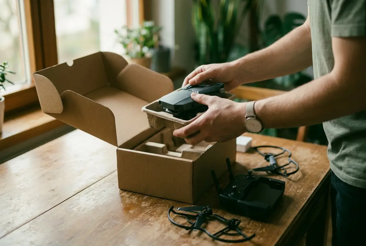 Kleine Drohne wird ausgepackt